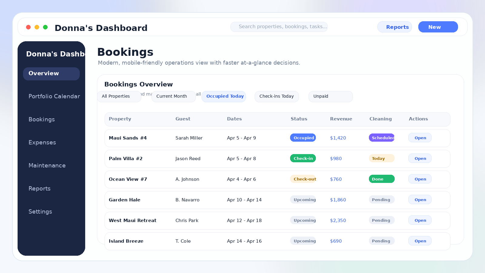 Bookings and Operations